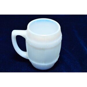 Vintage Opalescent Milk Glass Barrel Mug Shot Glass Toothpick Holder Retro
